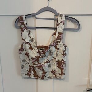 Abercrombie & Fitch Floral Crop Top in Brown and Cream